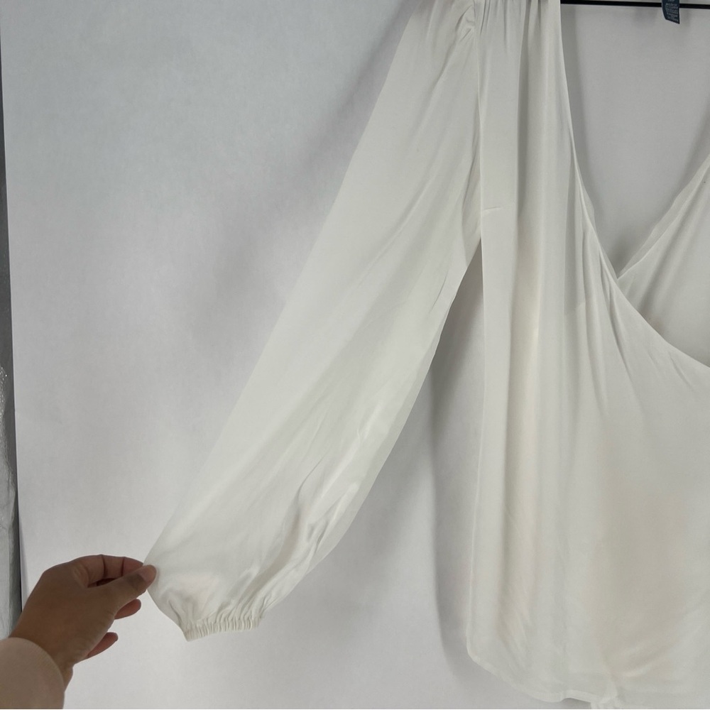 Modcloth Ivory Draped Blouse Long Sleeve Wrap Blouse NWT Size S - Picture 5 of 15